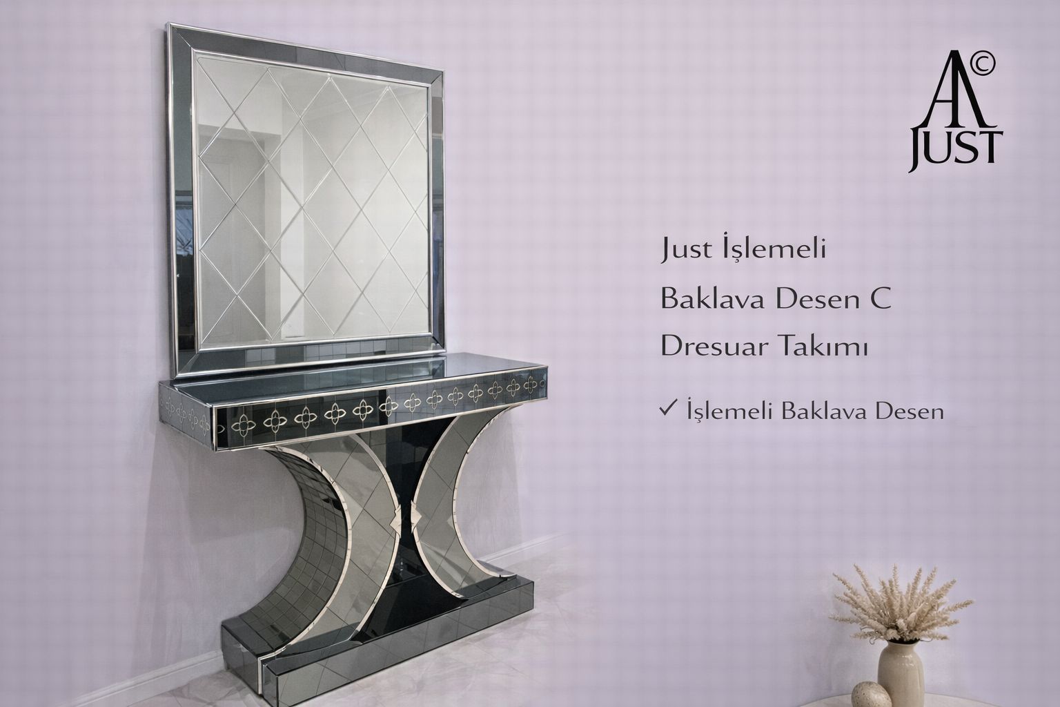 JUST İŞLEMELİ BAKLAVA DESEN C DRESUAR TAKIMI